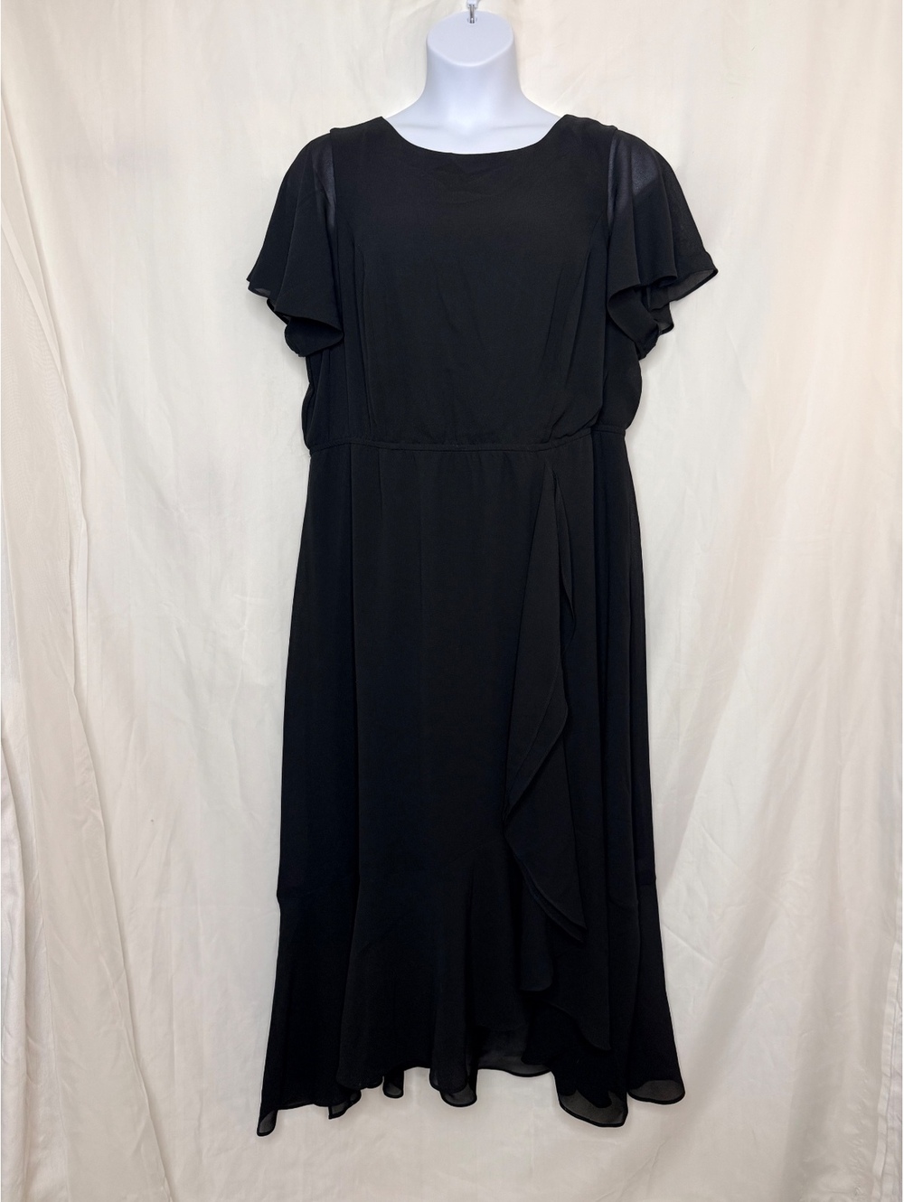 Lane Bryant Black Chiffon Ruffle Flutter Sleeve Maxi Dress 22